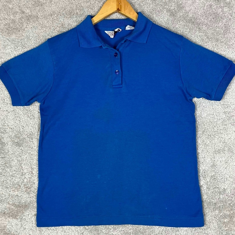 Vintage Sport Essentials Womens Blue Short Sleeve Polo Shirt Size Large